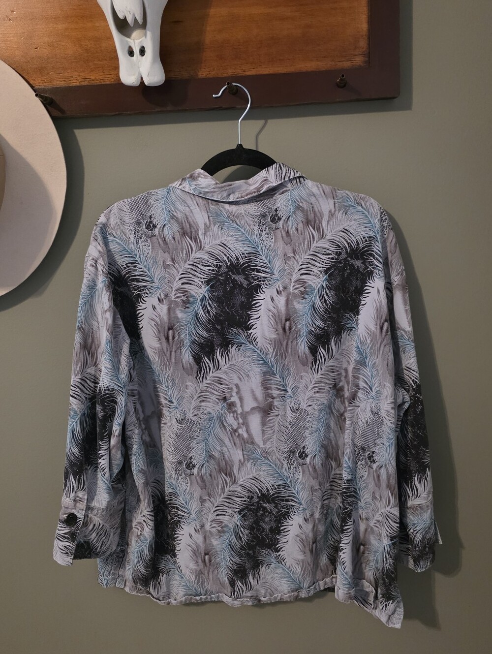 Tianello Vintage Feather Print Button Up Size L Made In The USA - Picture 2 of 10
